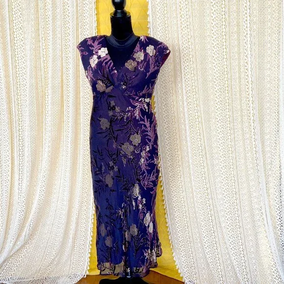 Jones New York | Dresses | Vtg 9s Purple Velvet Burnout Silk Floral Maxi  Slip Dress Size 0 Whimsigoth | Poshmark